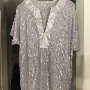 Silver Sequin V-Neck Top